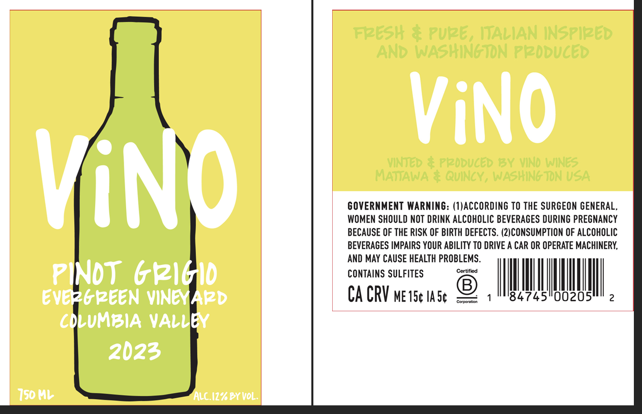 TABC label artwork for VINO PINOT GRIGIO COLUMBIA VALLEY