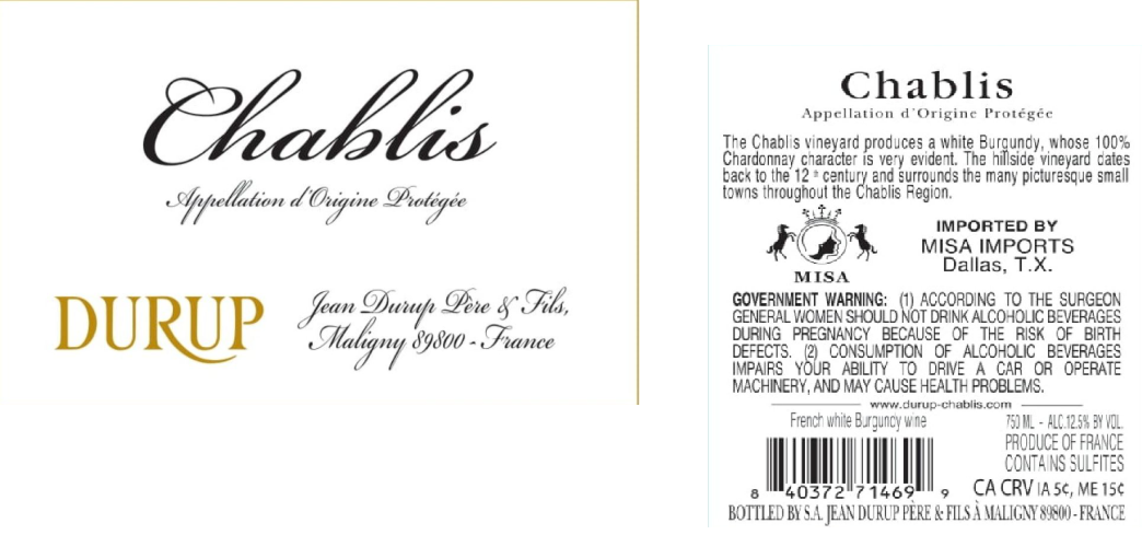 TABC label artwork for DURUP CHABLIS
