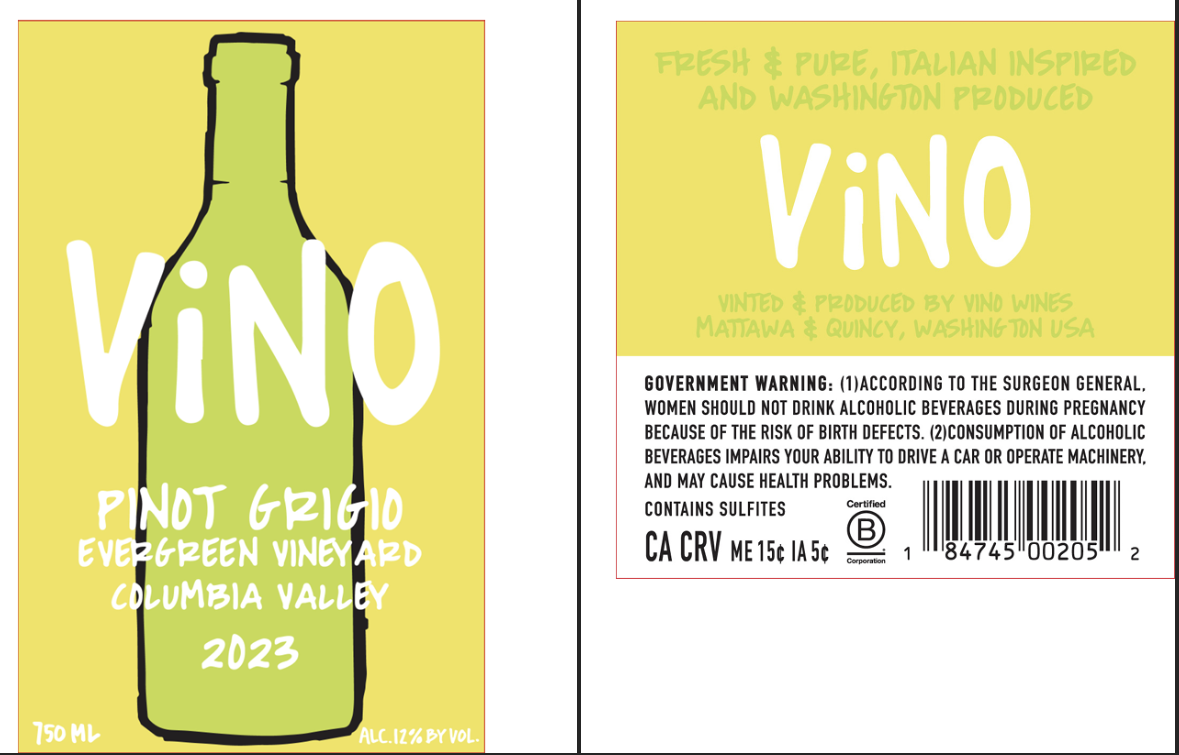 TABC label artwork for VINO PINOT GRIGIO COLUMBIA VALLEY