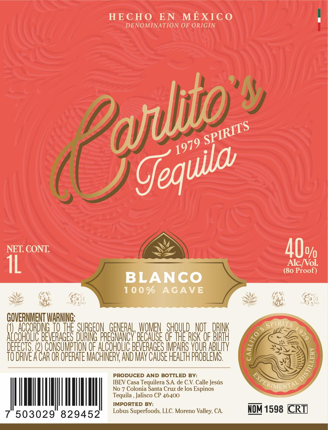 TABC label artwork for Carlito's 1979 Spirits