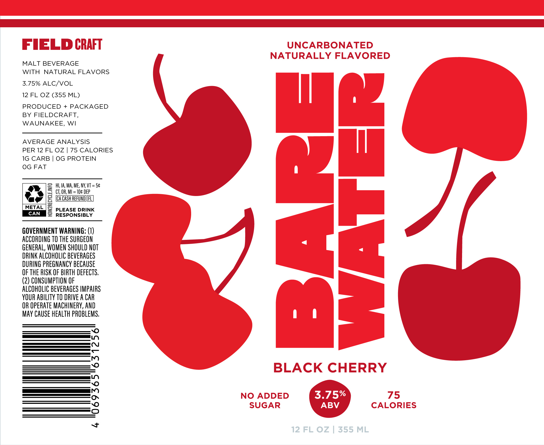TABC label artwork for FieldCraft BareWater Black Cherry