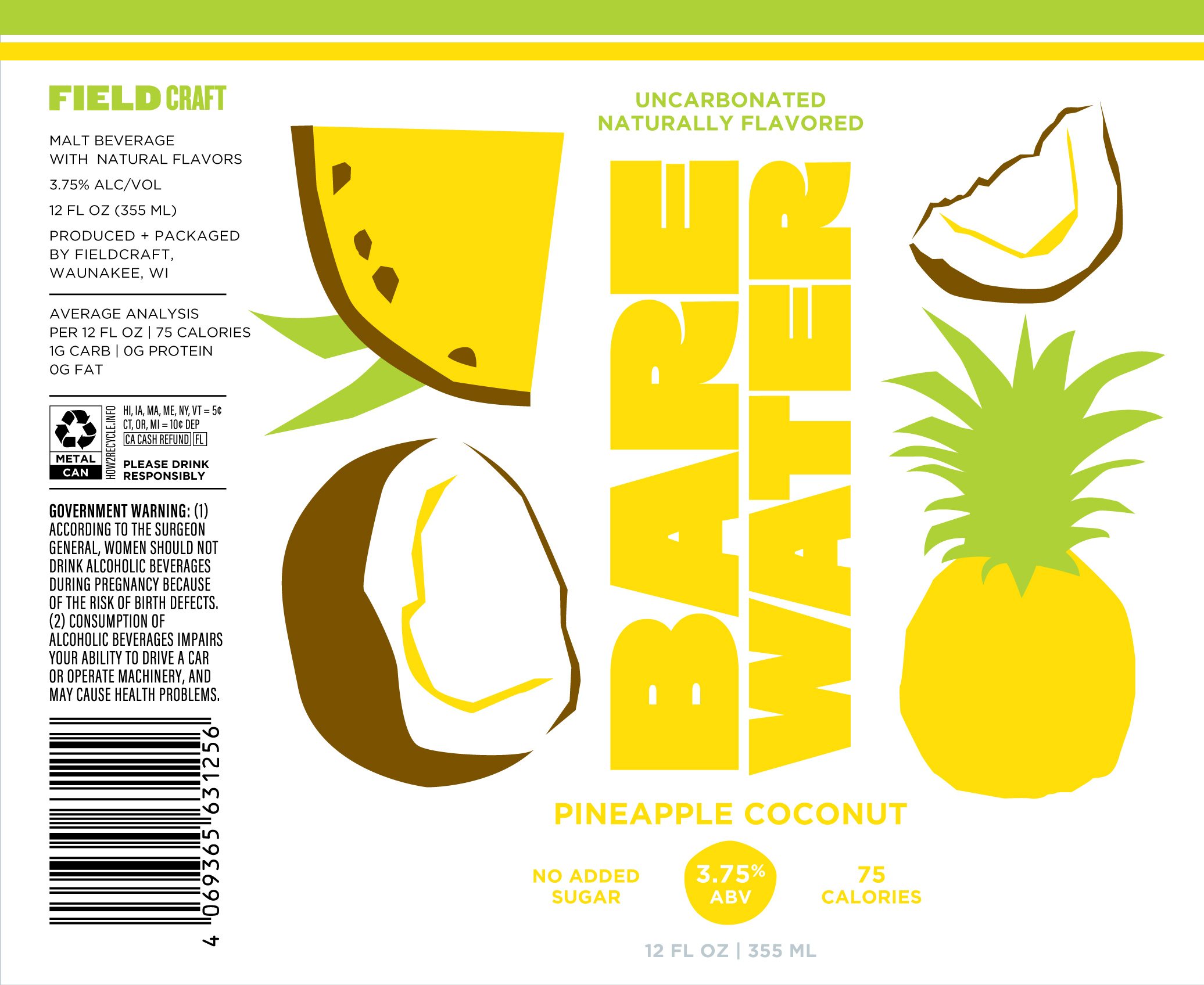 TABC label artwork for FieldCraft BareWater Pineapple Coconut