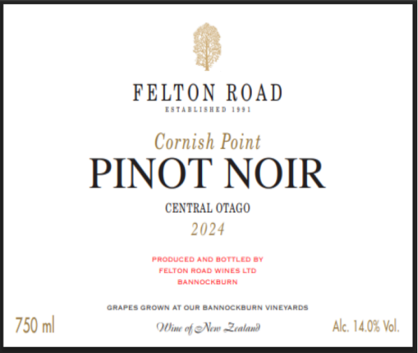 TABC label artwork for FELTON ROAD CORNISH POINT PINOT NOIR