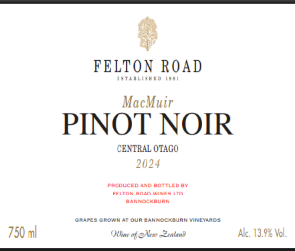 TABC label artwork for FELTON ROAD MACMUIR PINOT NOIR