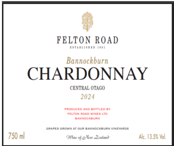 TABC label artwork for FELTON ROAD BANNOCKBURN CHARDONNAY