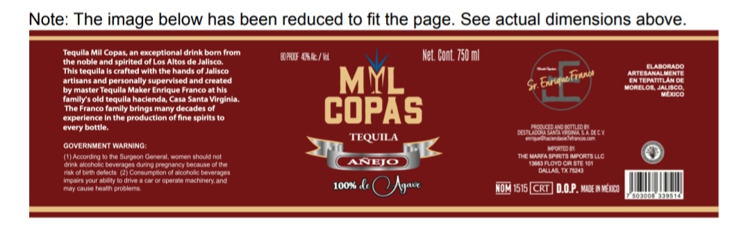 TABC label artwork for MIL COPAS AÑEJO