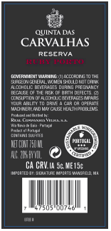 TABC label artwork for Quinta Das Carvalhas Ruby Reserva Porto