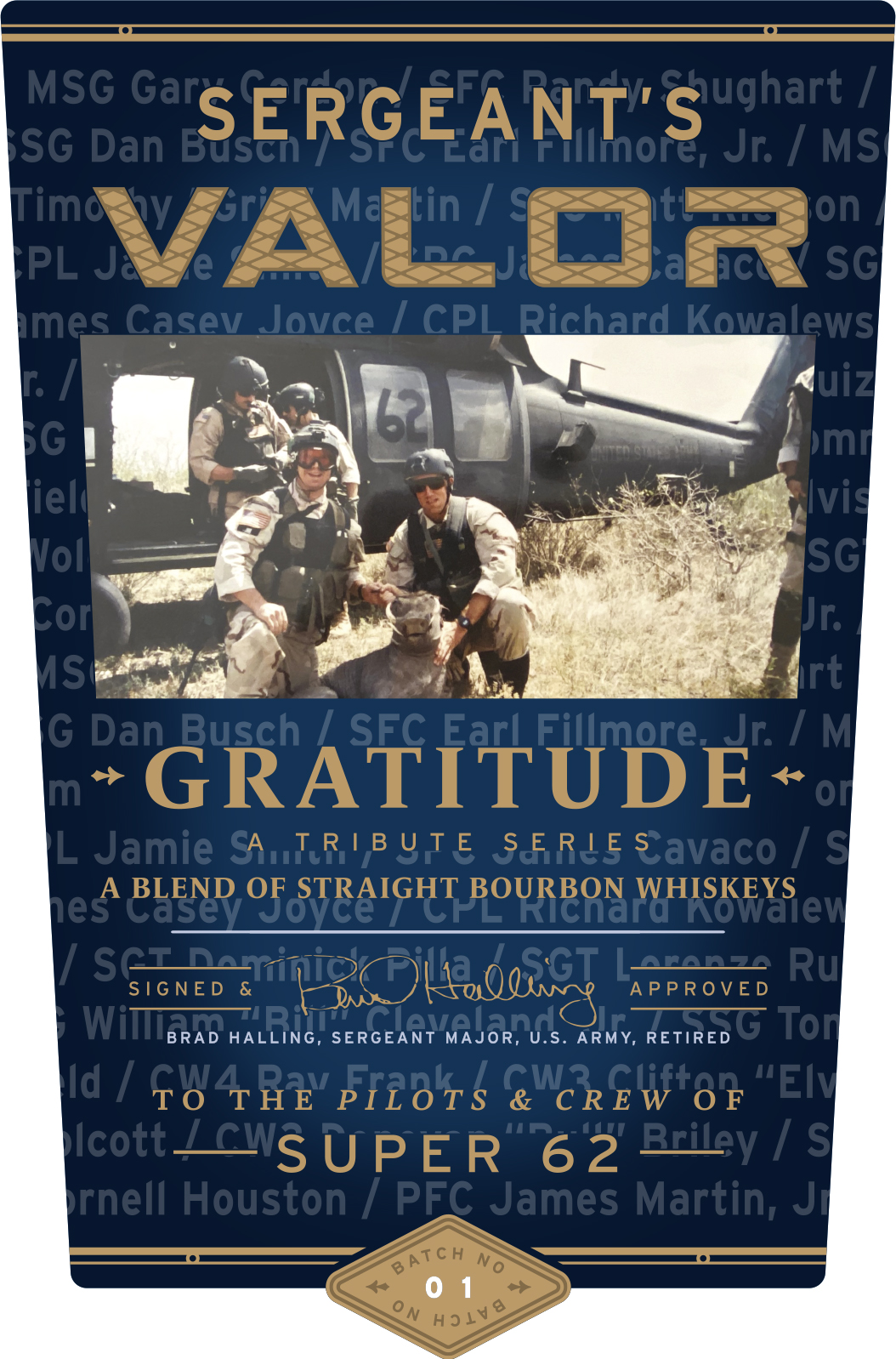 TABC label artwork for Sergeant's Valor Gratitude Batch 1 - To the Pilots and Crew of Super 62