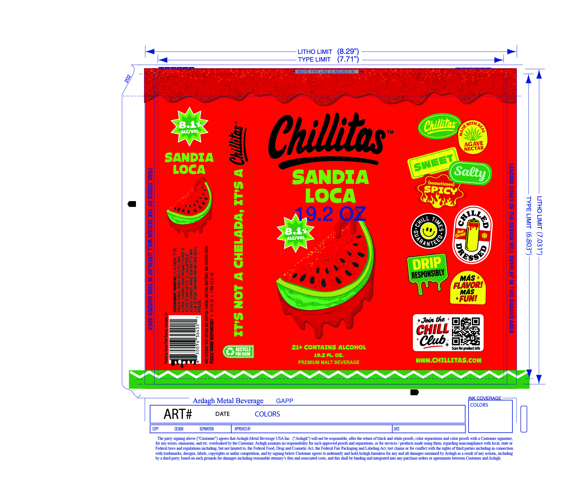 TABC label artwork for Chillitas Sandia Loca