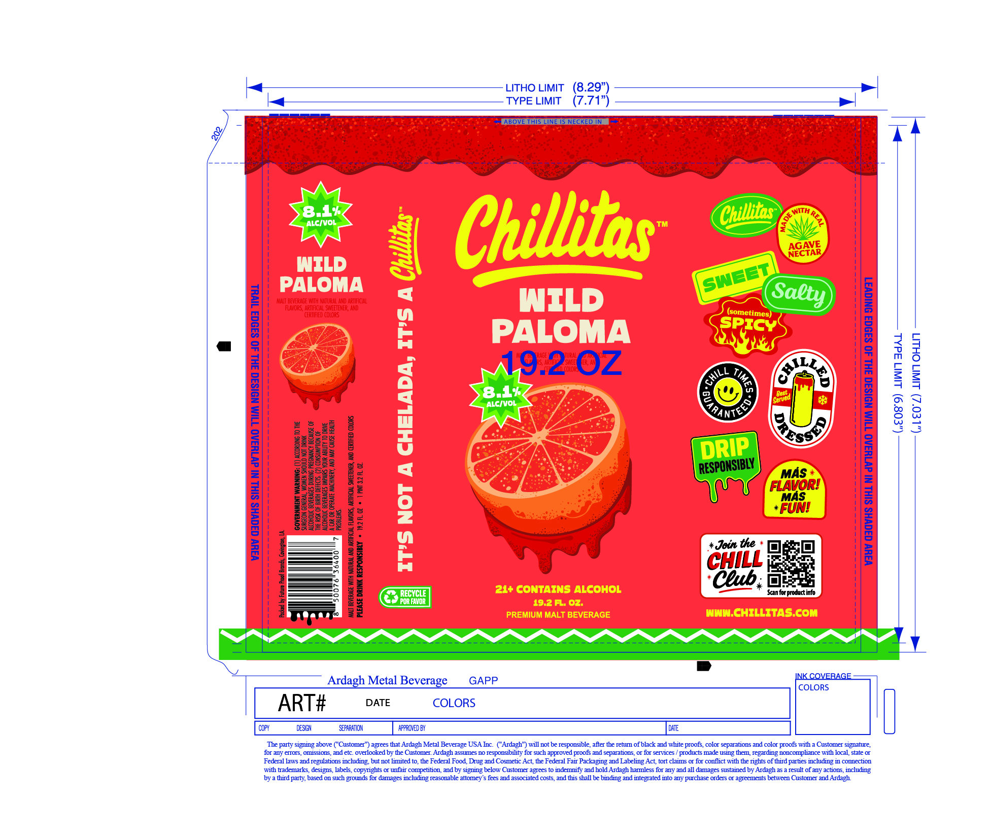 TABC label artwork for Chillitas Wild Paloma