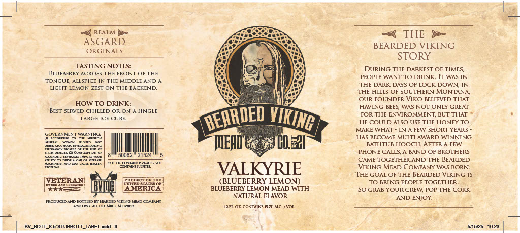 TABC label artwork for BEARDED VIKING MEAD COMPANY VALKYRIE (BLUEBERRY LEMON MEAD)
