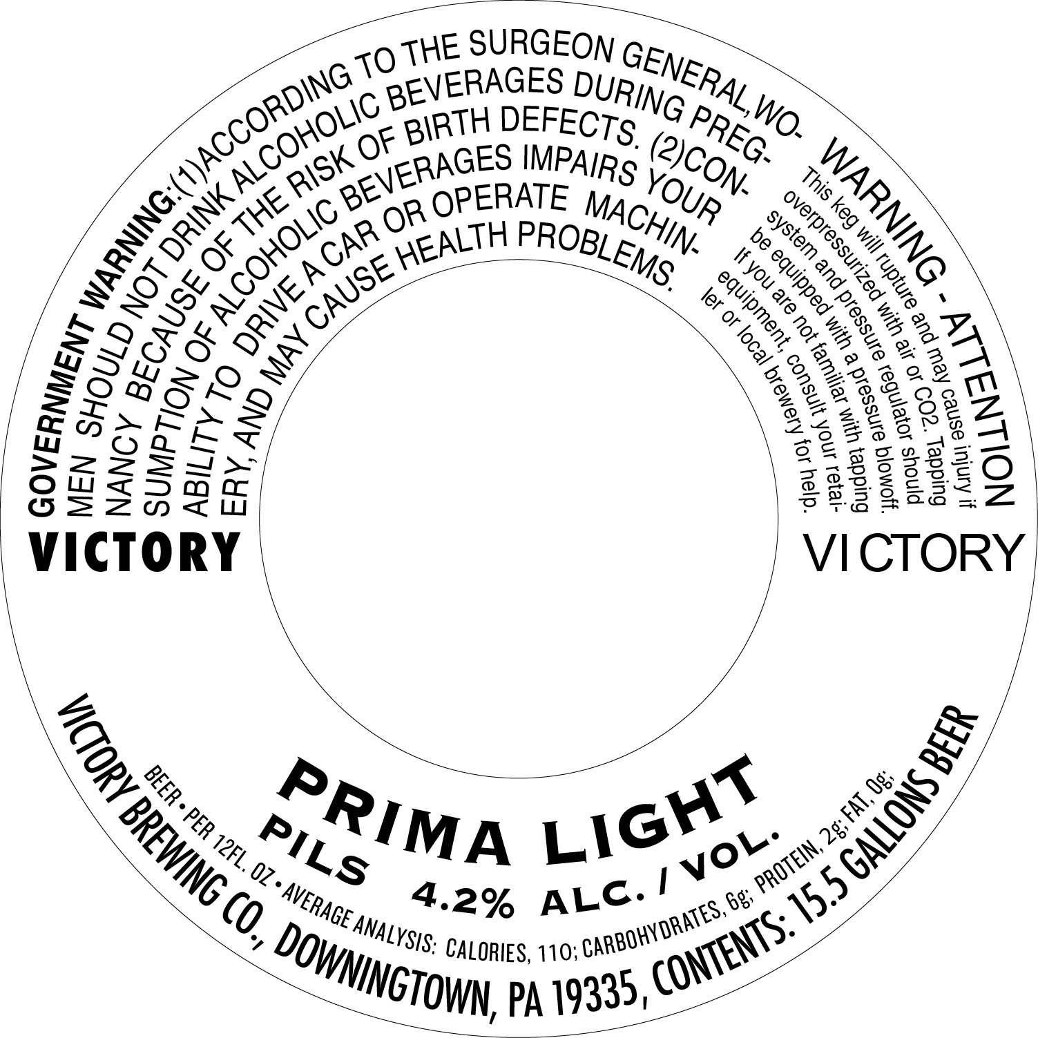 TABC label artwork for VICTORY PRIMA LIGHT KEGS