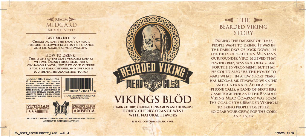 TABC label artwork for BEARDED VIKING MEAD COMPANY VIKINGS BLOD (DARK CHERRY, ORANGE, CINNAMMON AND HIBISCUS)