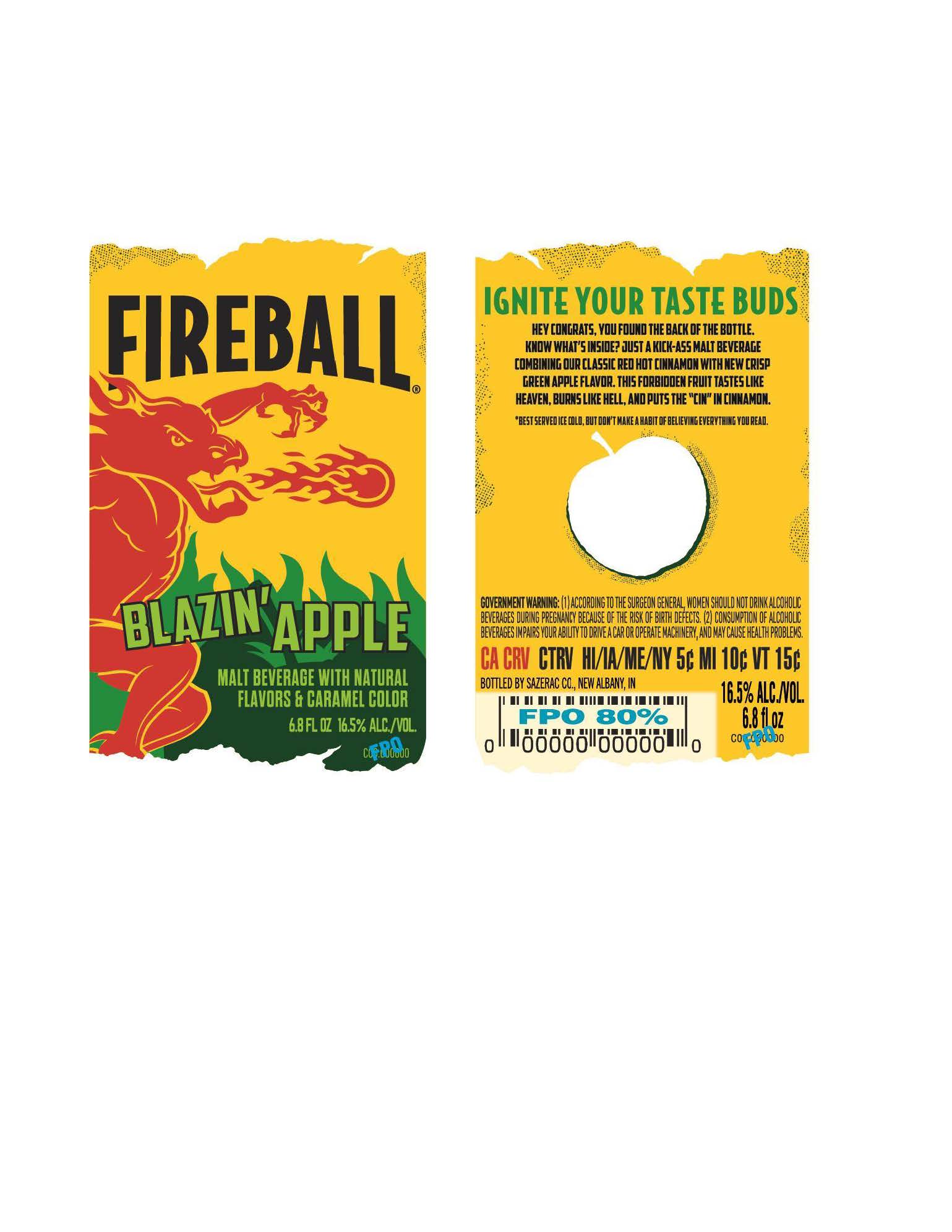 TABC label artwork for Fireball Blazin' Apple Malt 6.8oz