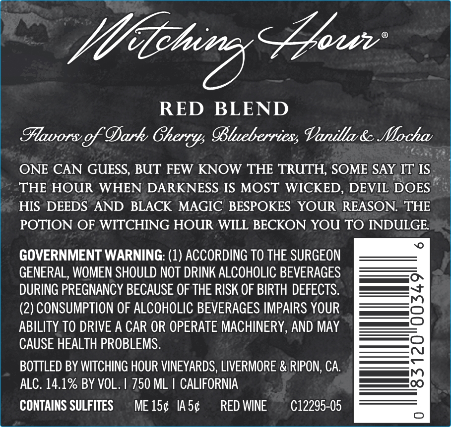 TABC label artwork for Witching Hour California Red Blend