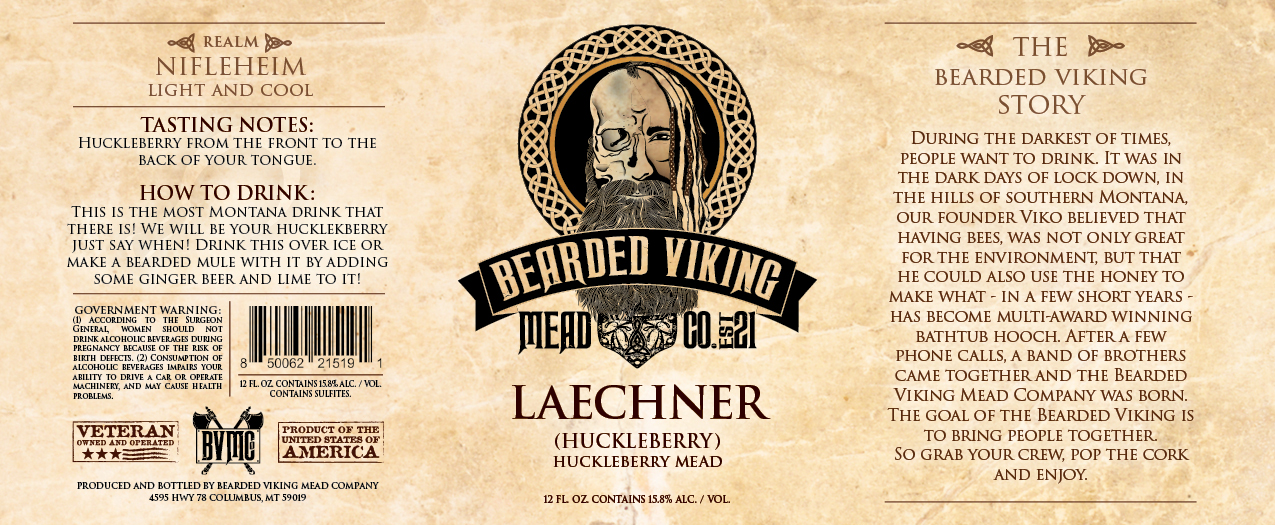 TABC label artwork for BEARDED VIKING MEAD CO LAECHNER (HUCKLEBERRY MEAD)