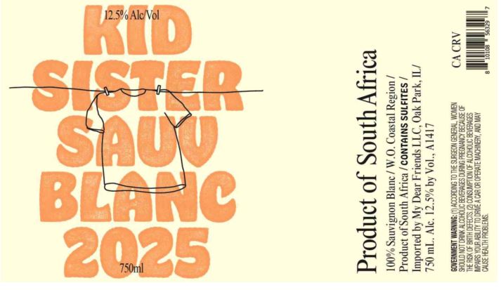 TABC label artwork for KID SISTER Sauvignon Blanc W.O. COASTAL REGION