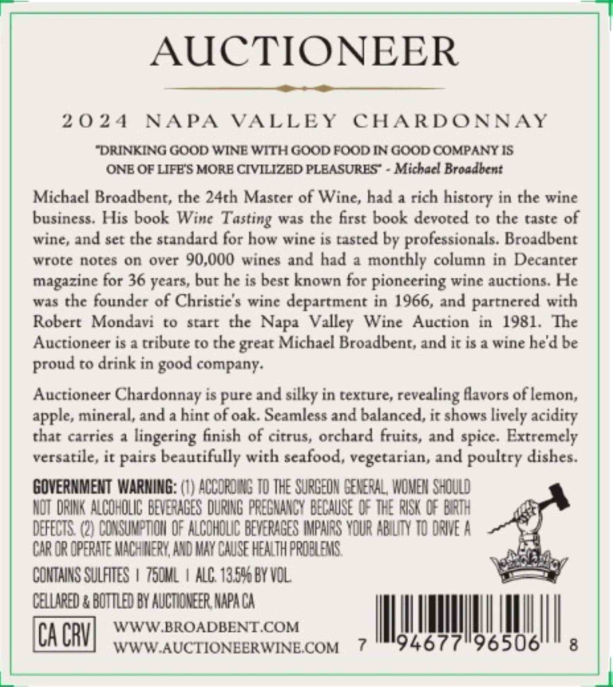 TABC label artwork for Auctioneer Chardonnay Napa Valley