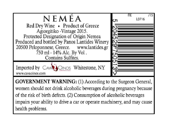 TABC label artwork for Lantides Winery Agiorgitiko Nemea
