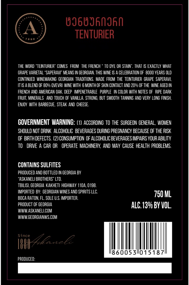 TABC label artwork for ASKANELI TEINTURIER