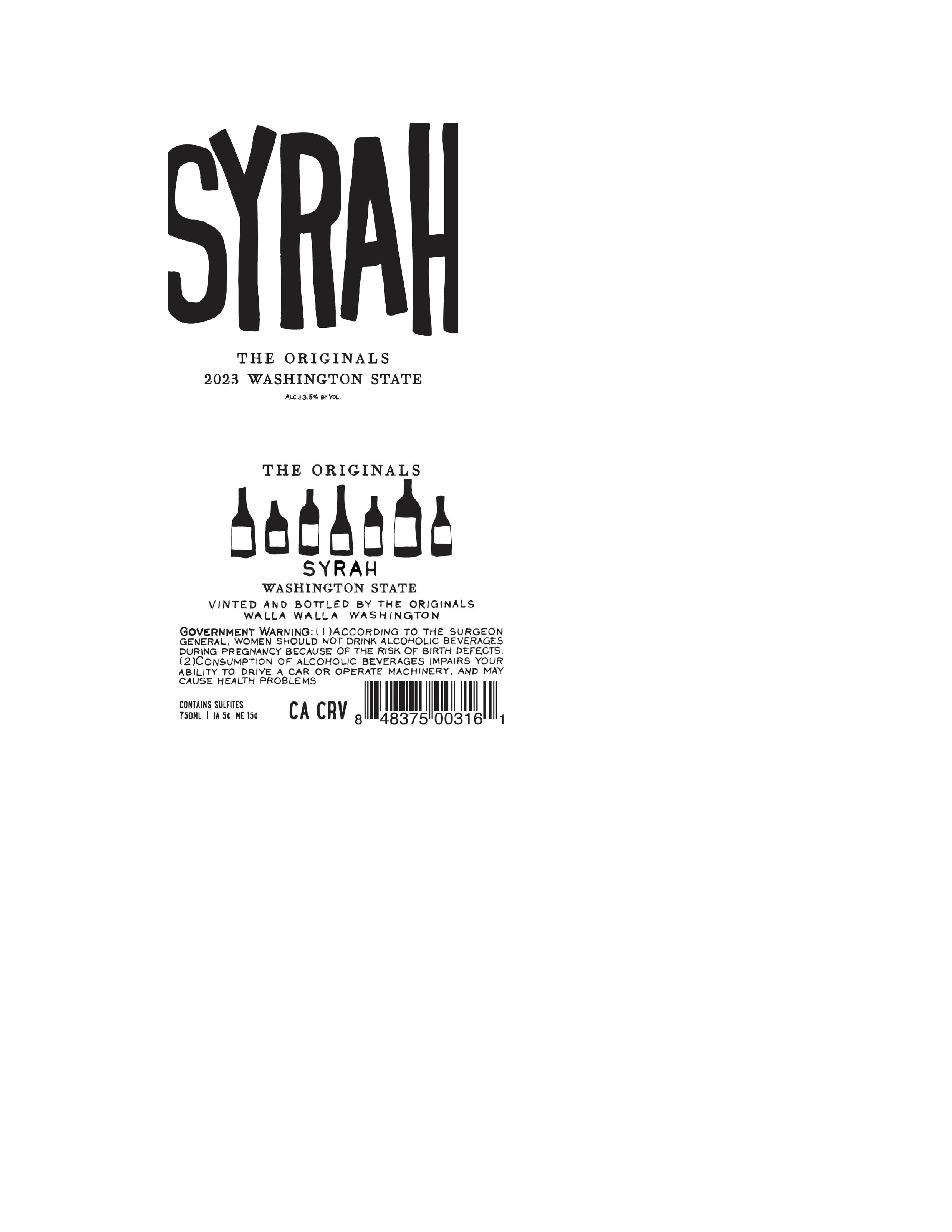 TABC label artwork for THE ORIGINALS SYRAH
