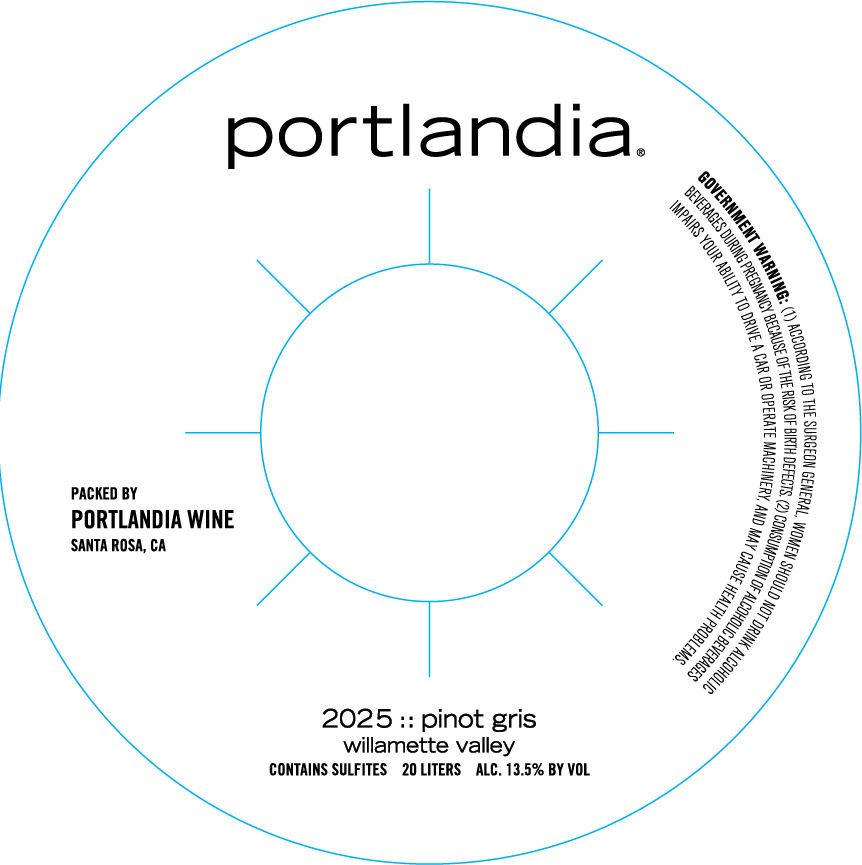 TABC label artwork for Portlandia Pinot Gris Willamette Valley