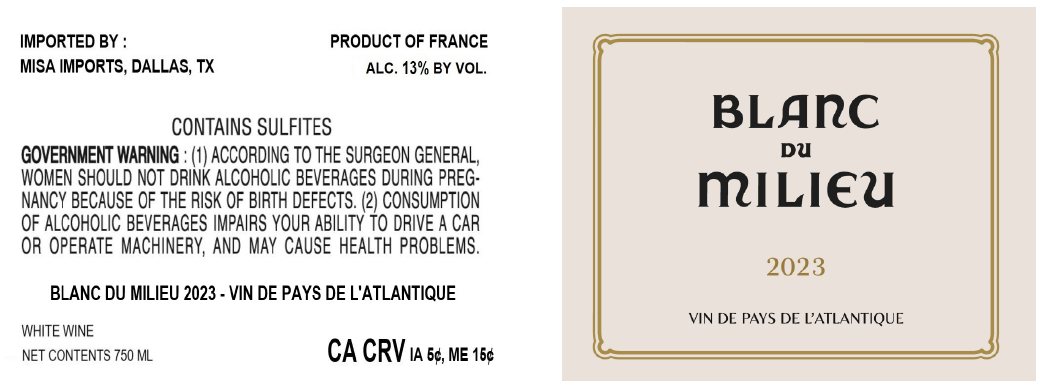 TABC label artwork for BLANC DU MILIEU DE L'ATLANTIQUE
