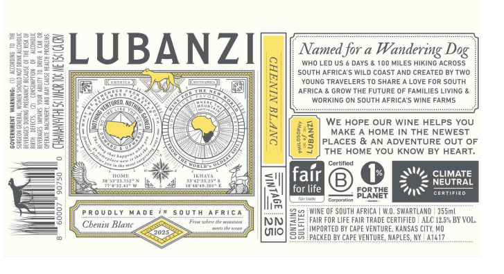 TABC label artwork for Lubanzi Chenin Blanc CANS