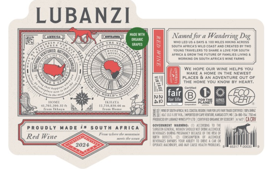 TABC label artwork for Lubanzi Red Wine BOTTLES