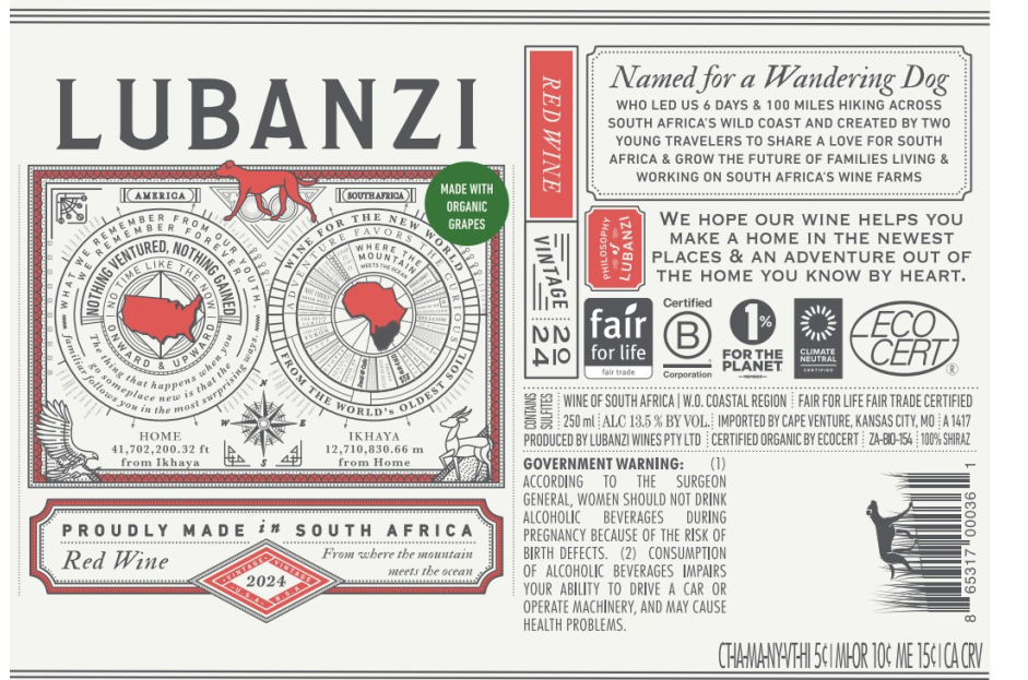 TABC label artwork for Lubanzi Red Wine 250ml CANS