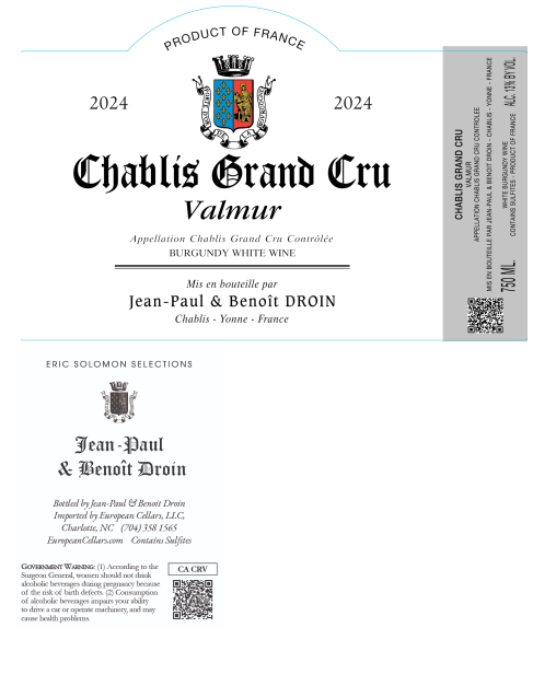 TABC label artwork for Jean Paul et Benoit Droin Valmur Chablis Premier Cru Controlee