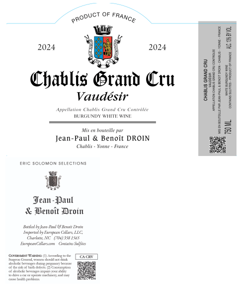 TABC label artwork for Jean Paul et Benoit Droin Vaudesir Chablis Premier Cru Controlee