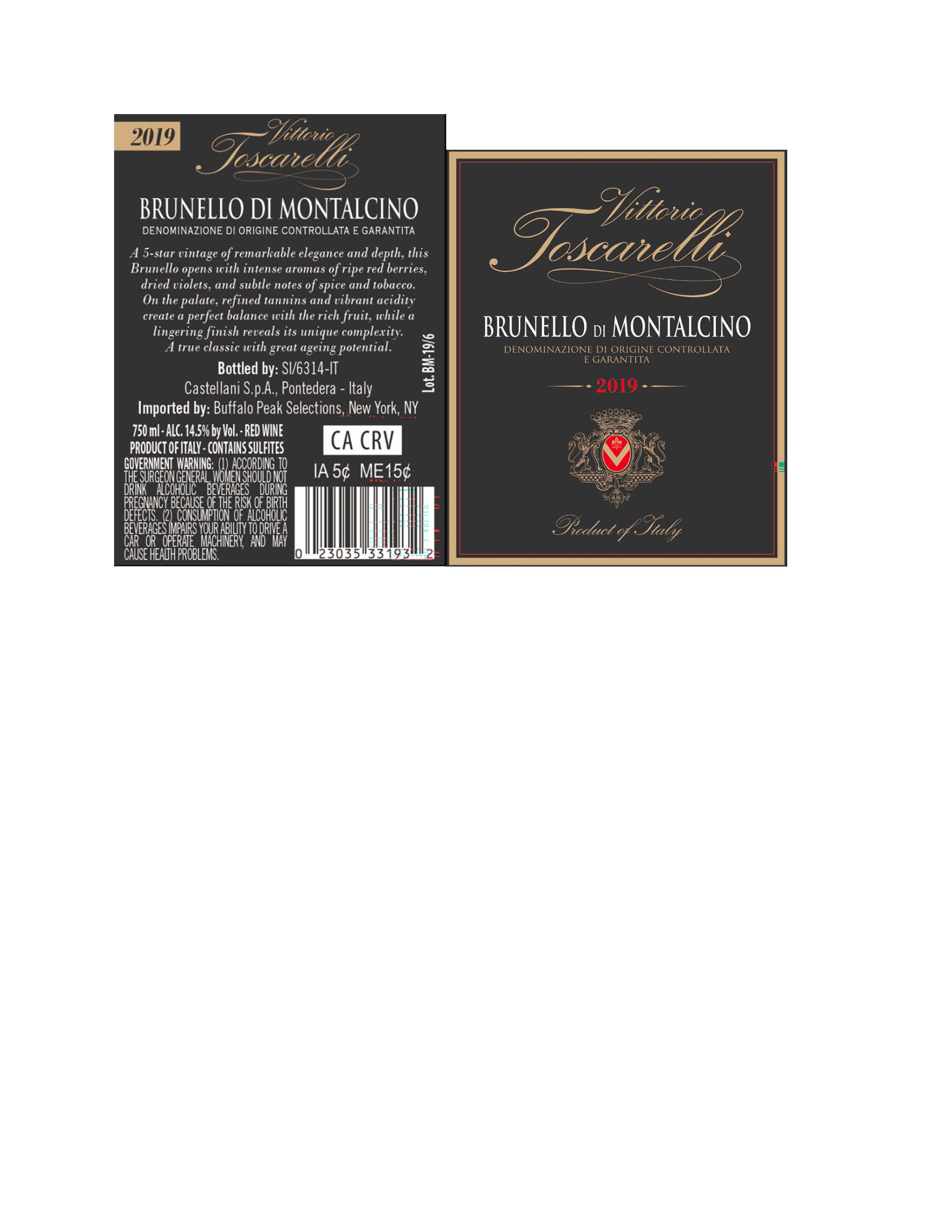 TABC label artwork for Vittorio Toscarelli Brunello di Montalcino DOCG Toscana