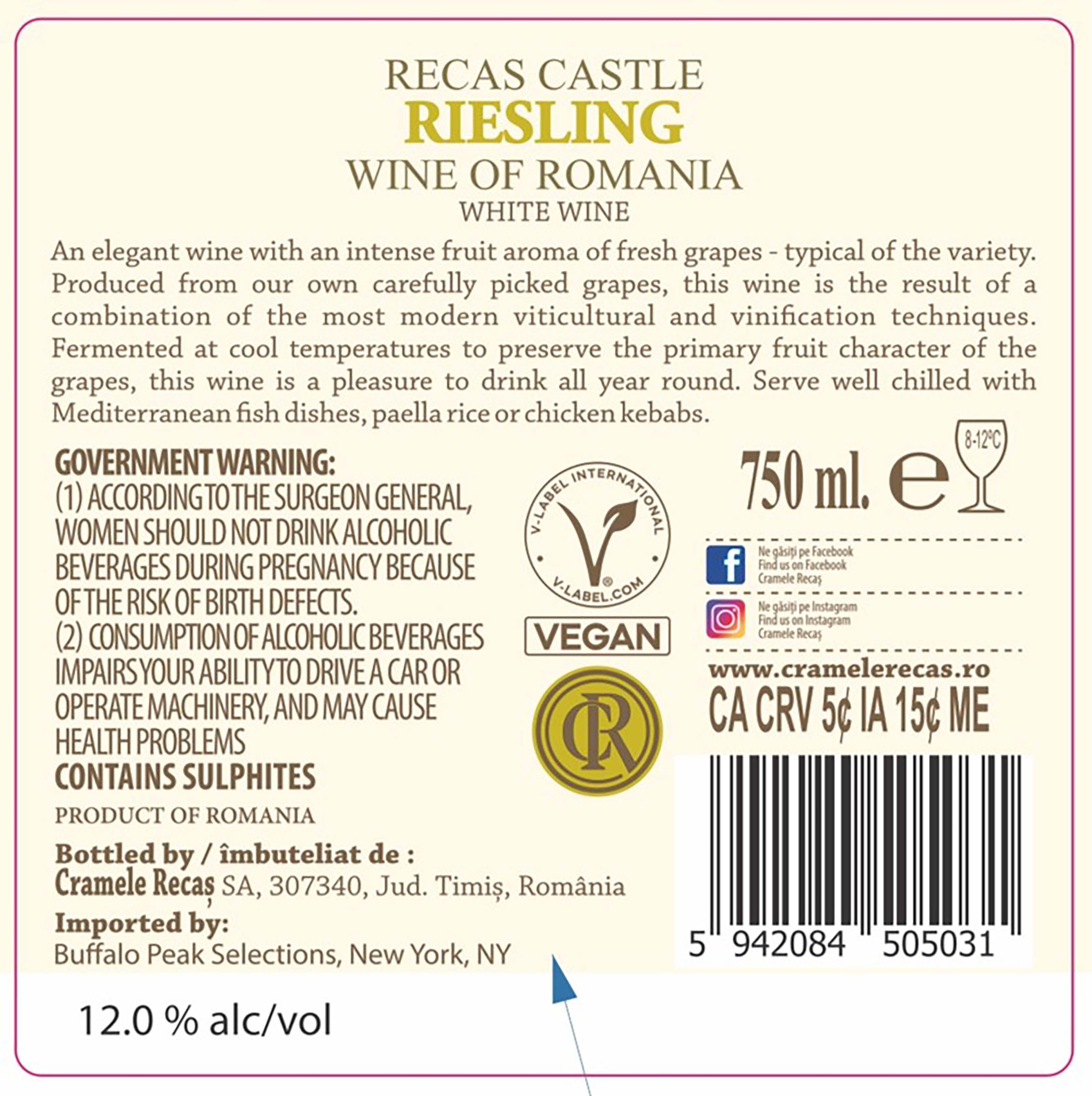 TABC label artwork for Recas Castle Riesling