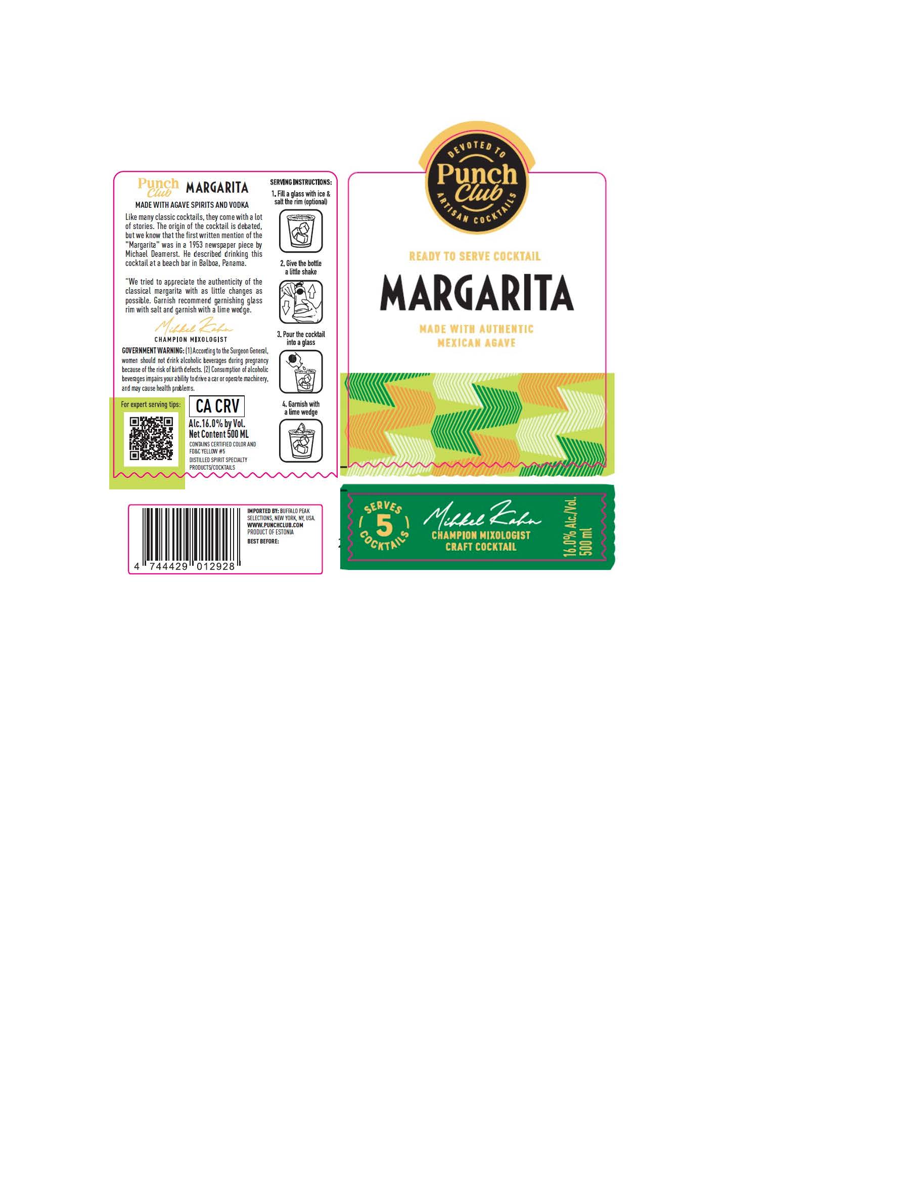 TABC label artwork for Punch Club Margarita
