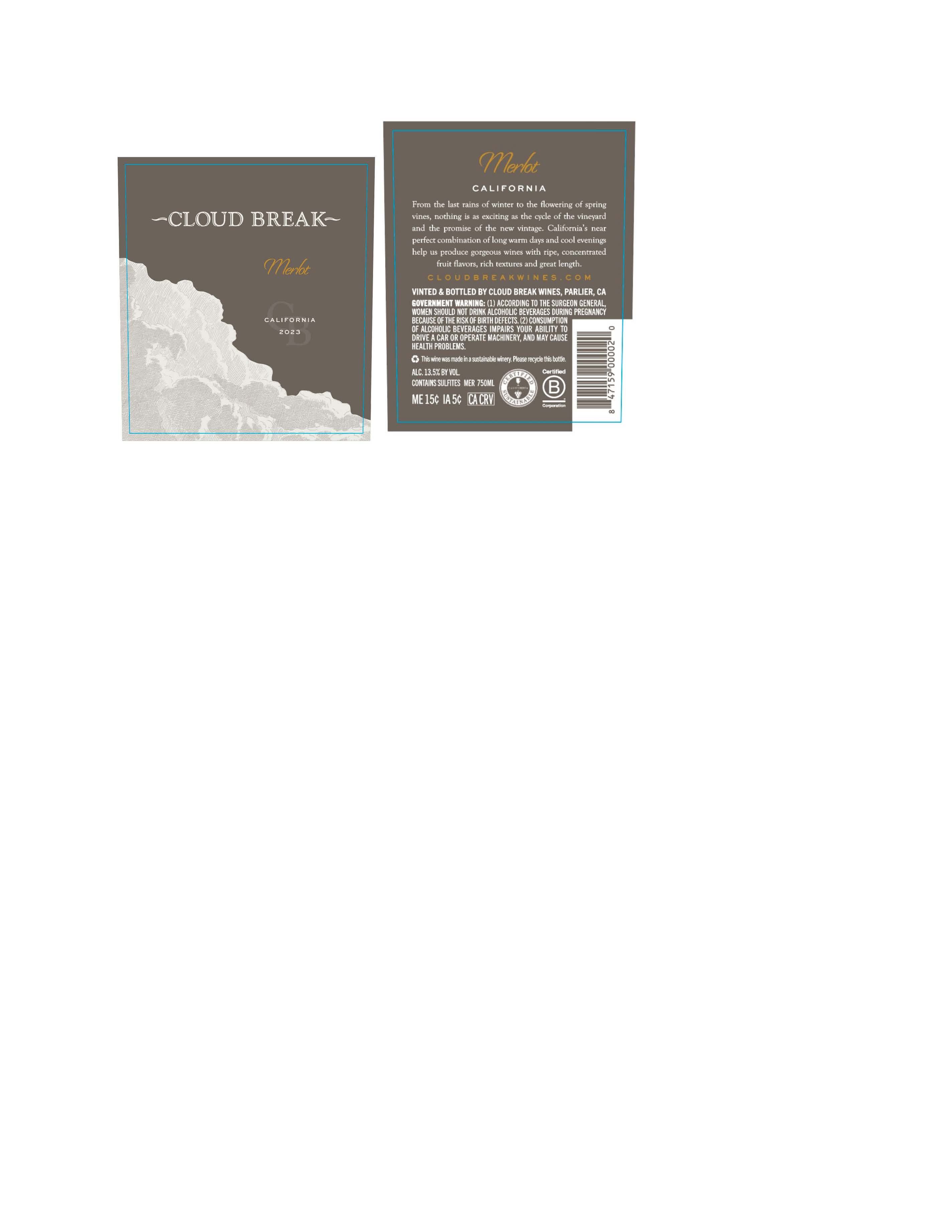 TABC label artwork for Cloud Break Merlot