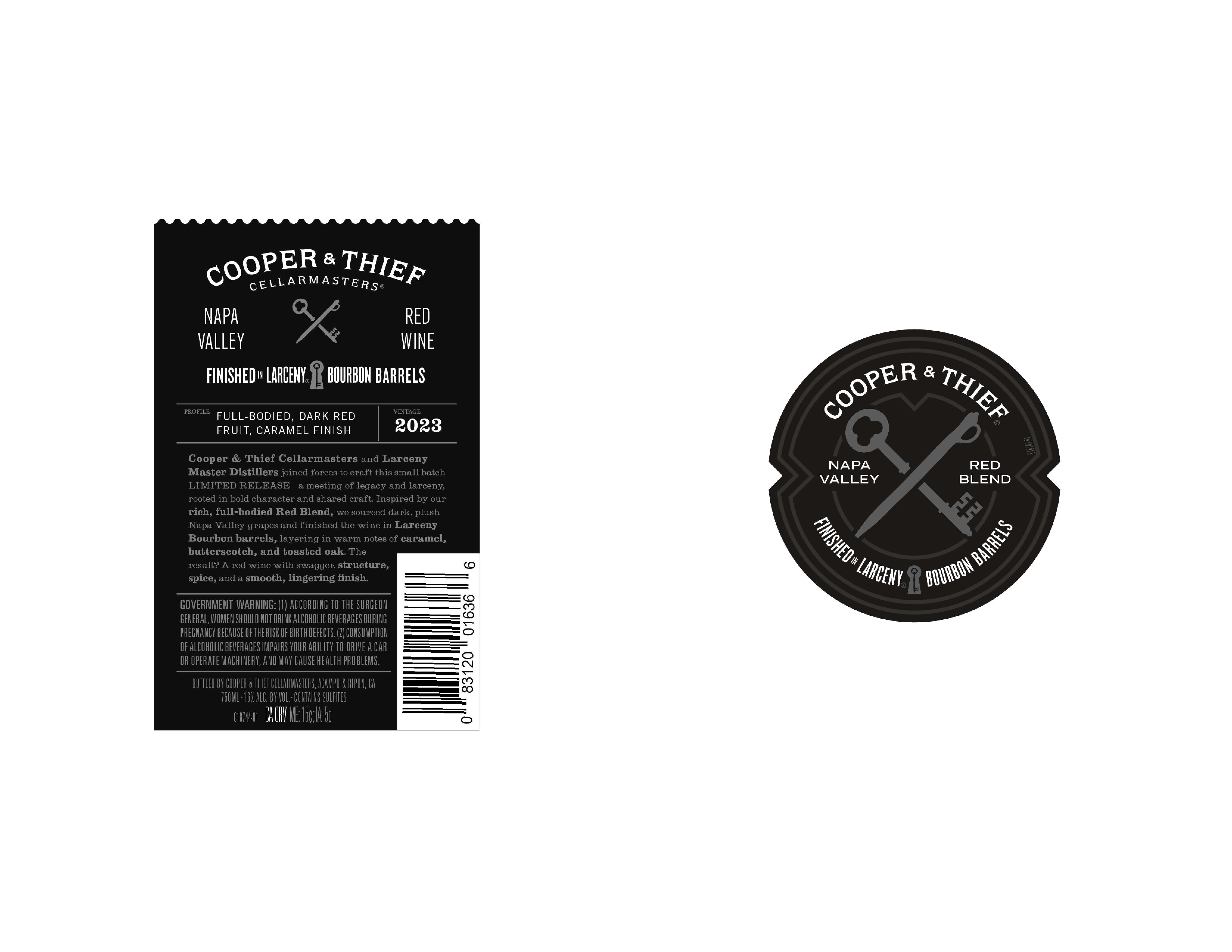 TABC label artwork for Cooper & Thief- Red Blend
