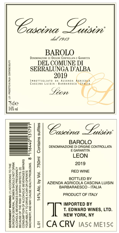 TABC label artwork for CASCINA LUISIN BAROLO LEON