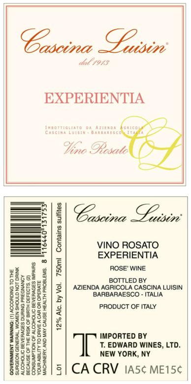 TABC label artwork for CASCINA LUISIN VINO ROSATO EXPERIENTIA