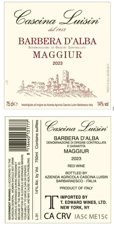 TABC label artwork for CASCINA LUISIN BARBERA D'ALBA MAGGIUR
