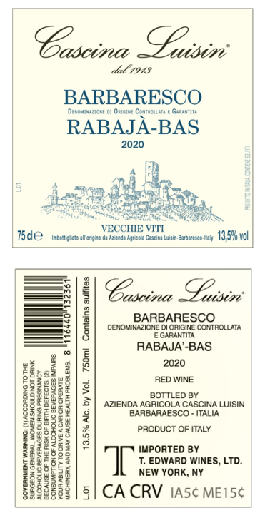 TABC label artwork for CASCINA LUISIN BARBARESCO RABAJA-BAS