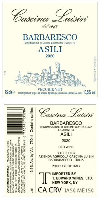 TABC label artwork for CASCINA LUISIN BARBARESCO ASILI