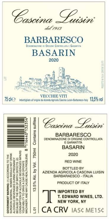 TABC label artwork for CASCINA LUISIN BARBARESCO BASARIN