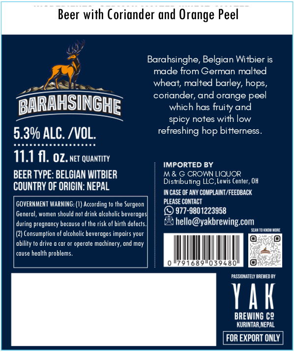TABC label artwork for BARAHSINGHE BELGIAN WITBIER