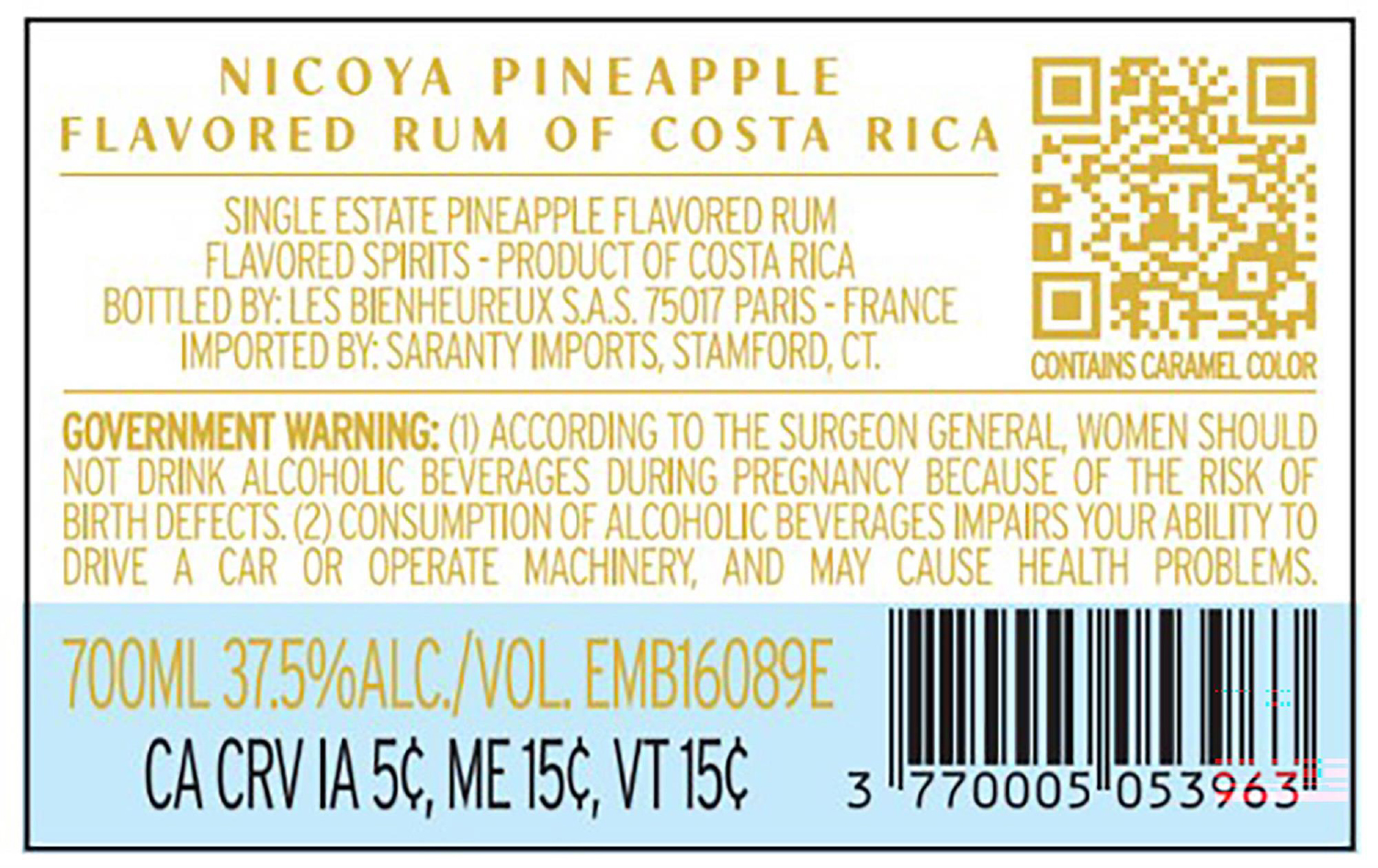 TABC label artwork for Nicoya Pineapple Rum