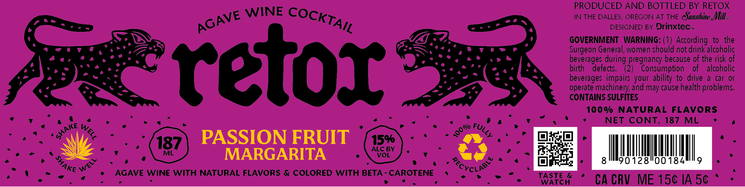 TABC label artwork for RETOX PASSION FRUIT MARGARITA