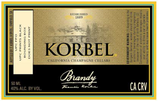 TABC label artwork for KORBEL BRANDY