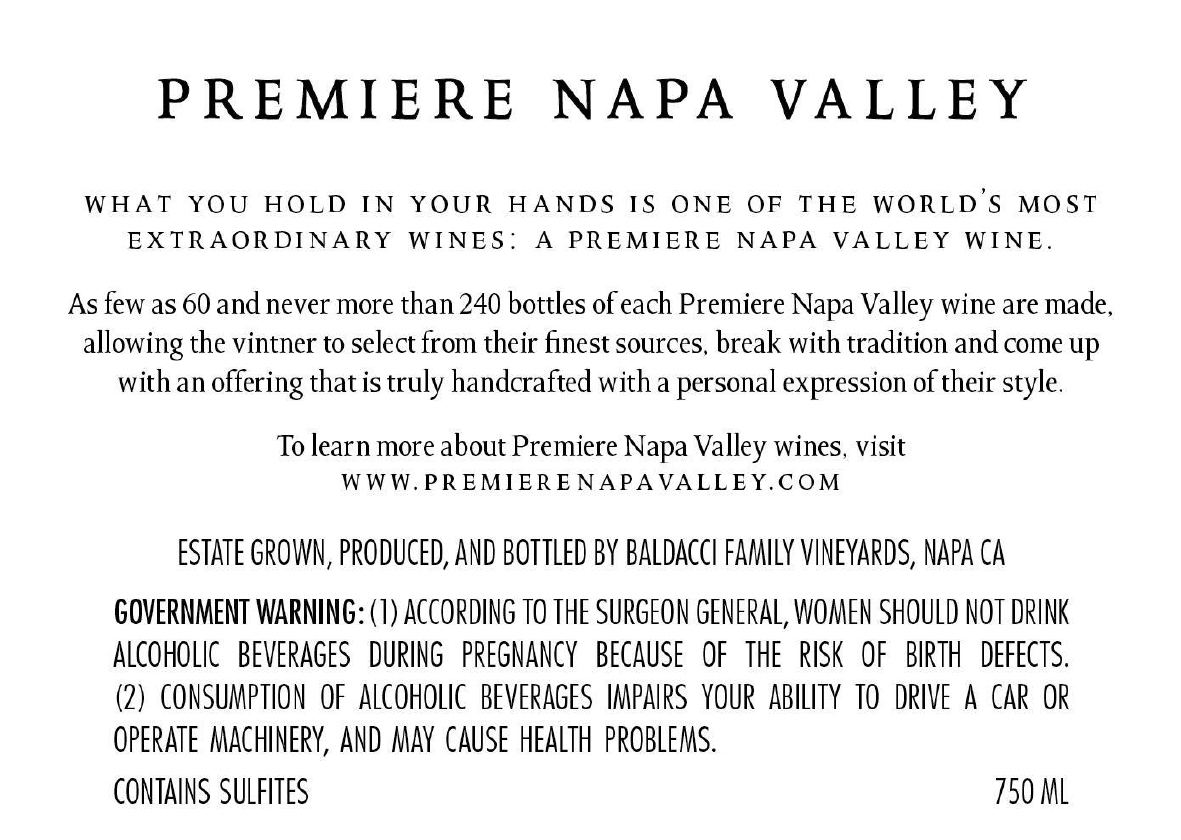TABC label artwork for PNV Baldacci Cabernet Sauvignon Stella Knight Diamond Mountain