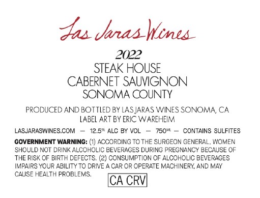 TABC label artwork for Las Jaras Wines Steak House Cabernet Sauvignon