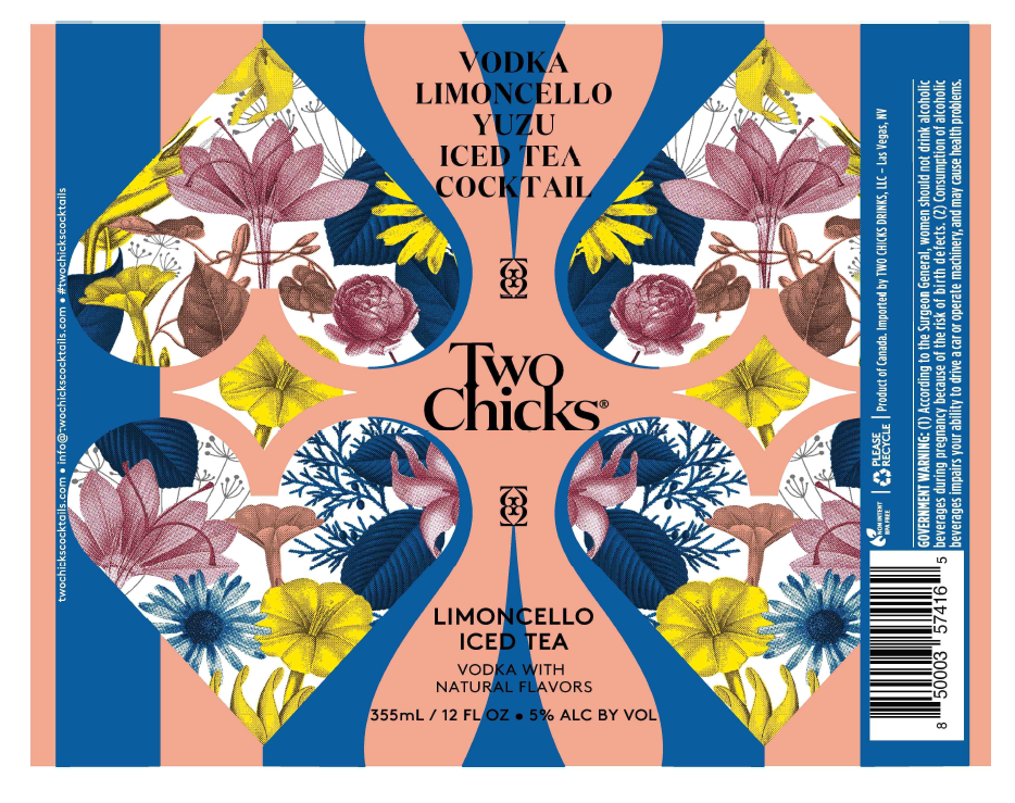 TABC label artwork for Two Chicks Vodka Limoncello Iced Tea
